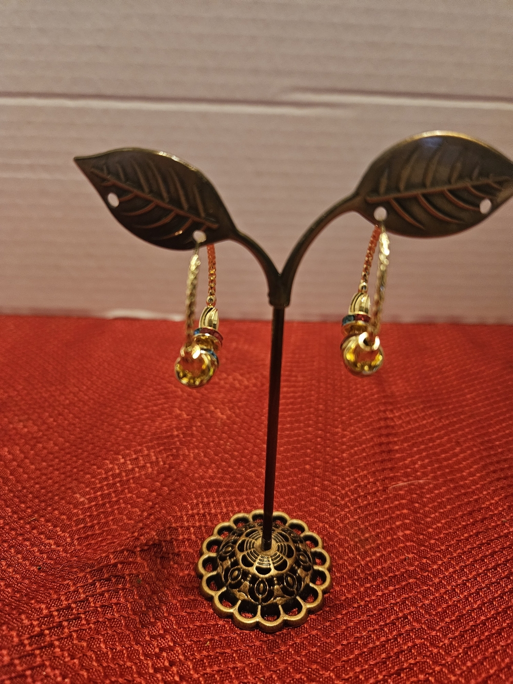 Gold-Tone Hoop Earrings with Amber Glass Drops